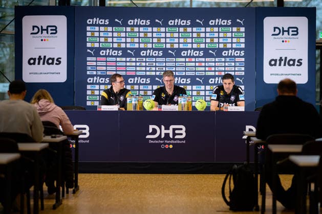 Handball, Womens World Championship, Germany Press conference Press spokesman Tobias Krumm, Coach Markus Gaugisch Germany , DHB Director of Sport Ingo Meckes Dortmund North Rhine-Westphalia Germany