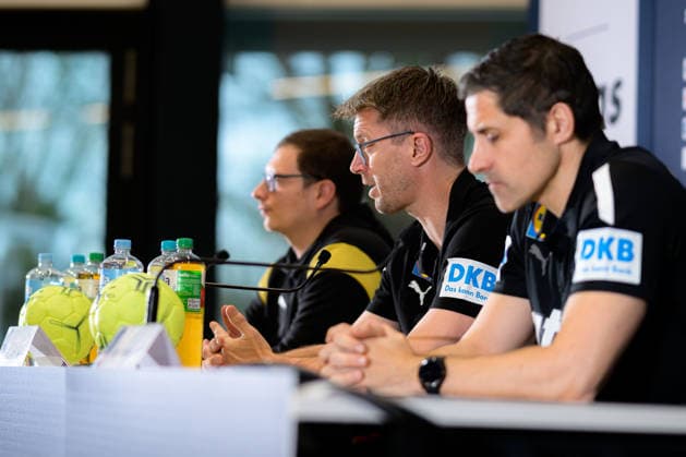 Handball, Womens World Championship, Germany Press conference Press spokesman Tobias Krumm, Coach Markus Gaugisch Germany , DHB Director of Sport Ingo Meckes Dortmund North Rhine-Westphalia Germany