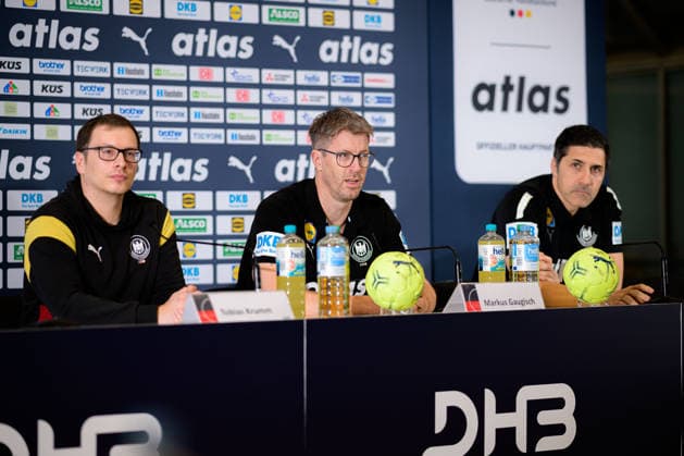 Handball, Womens World Championship, Germany Press conference Press spokesman Tobias Krumm, Coach Markus Gaugisch Germany , DHB Director of Sport Ingo Meckes Dortmund North Rhine-Westphalia Germany