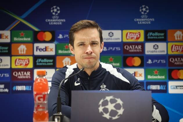 Union s head coach David Hubert pictured during a press conference, PK, Pressekonferenz of Belgian soccer team Royale Union Saint-Gilloise in Anderlecht, Brussels, on Monday 08 December 2025. The team is preparing for tomorrow s match against French team Olympique de Marseille, on the sixth day of the League phase of the UEFA Champions League tournament. VIRGINIExLEFOUR  x147409172x