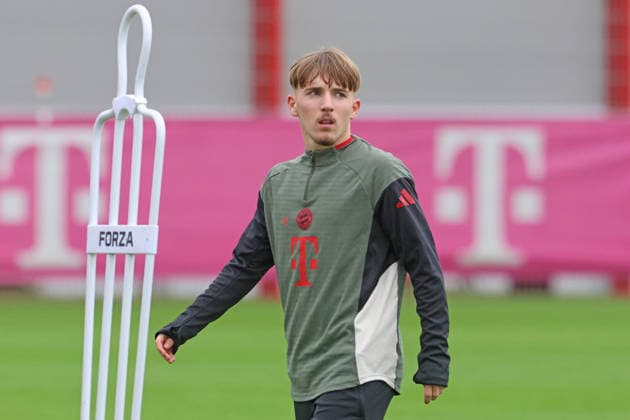 42 Lennart Karl, Portrait, Portrait, Football Final training UEFA Champions League match FC Bayern vs Sporting Lisbon Munich 08 12 2025 Training ground, Säbenerstr PHOTO Mladen Lackovic LakoPress