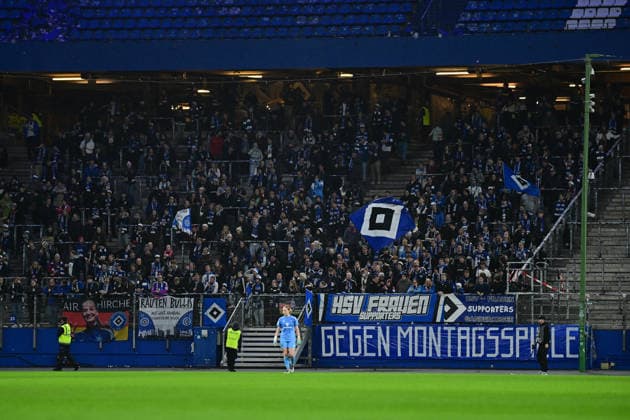 Soccer I Women I Season 2025 2026 I Bundesliga I 12 Matchday I Hamburger SV 1 FC Köln I 08 12 2025 Fans Hamburger SV Women, Against Monday Matches, Poster, Banner Hamburg Volkspark, Volksparkstadion, Stadium, Volkspark Stadion Hamburg Germany Copyright: xLobeca FelixxSchlikisx
