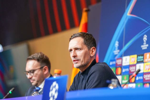 Football UEFA Champions League 2025 26 Press conference before the match FC Barcelona vs Eintracht Frankfurt Dino Toppmöller Dino Toppmoller Coach, Eintracht Frankfurt and Mario Götze Mario Gotze Eintracht Frankfurt, 27 Location PK Camp Nou Barcelona, Spain Copyright: xJOERANxSTEINSIEKx