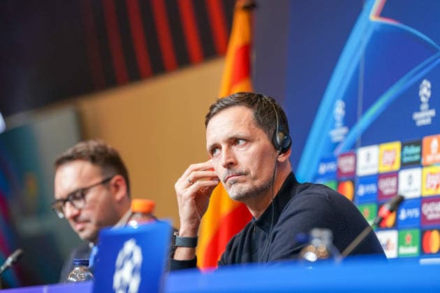 Football UEFA Champions League 2025 26 Press conference before the match FC Barcelona vs Eintracht Frankfurt Dino Toppmöller Dino Toppmoller Coach, Eintracht Frankfurt and Mario Götze Mario Gotze Eintracht Frankfurt, 27 Location PK Camp Nou Barcelona, Spain Copyright: xJOERANxSTEINSIEKx