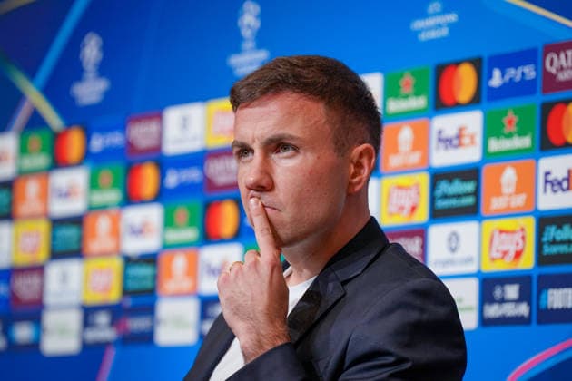 Football UEFA Champions League 2025 26 Press conference before the match FC Barcelona vs Eintracht Frankfurt Dino Toppmöller Dino Toppmoller Coach, Eintracht Frankfurt and Mario Götze Mario Gotze Eintracht Frankfurt, 27 Location PK Camp Nou Barcelona, Spain Copyright: xJOERANxSTEINSIEKx