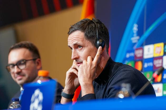 Football UEFA Champions League 2025 26 Press conference before the match FC Barcelona vs Eintracht Frankfurt Dino Toppmöller Dino Toppmoller Coach, Eintracht Frankfurt and Mario Götze Mario Gotze Eintracht Frankfurt, 27 Location PK Camp Nou Barcelona, Spain Copyright: xJOERANxSTEINSIEKx