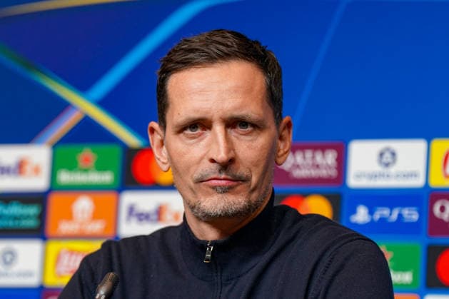 Football UEFA Champions League 2025 26 Press conference before the match FC Barcelona vs Eintracht Frankfurt Dino Toppmöller Dino Toppmoller Coach, Eintracht Frankfurt and Mario Götze Mario Gotze Eintracht Frankfurt, 27 Location PK Camp Nou Barcelona, Spain Copyright: xJOERANxSTEINSIEKx