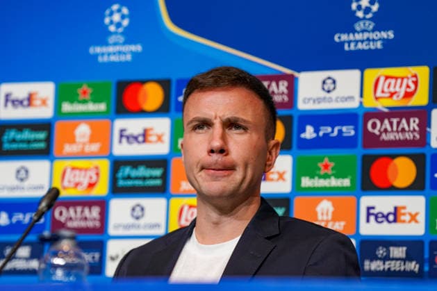 Football UEFA Champions League 2025 26 Press conference before the match FC Barcelona vs Eintracht Frankfurt Dino Toppmöller Dino Toppmoller Coach, Eintracht Frankfurt and Mario Götze Mario Gotze Eintracht Frankfurt, 27 Location PK Camp Nou Barcelona, Spain Copyright: xJOERANxSTEINSIEKx