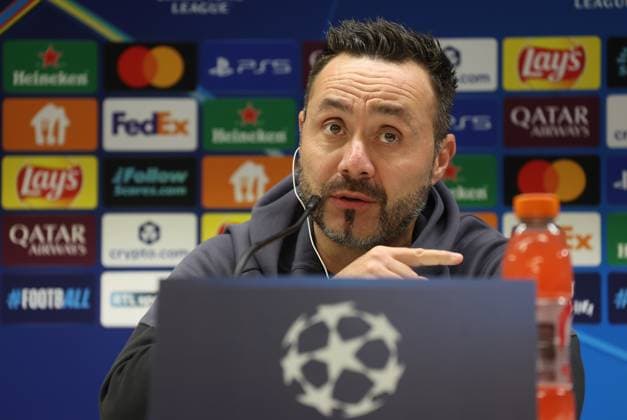 Marseille s head coach Roberto De Zerbi pictured during a press conference, PK, Pressekonferenz of French soccer team Olympique de Marseille in Anderlecht, Brussels, on Monday 08 December 2025. The team is preparing for tomorrow s match against Belgian Royale Union Saint-Gilloise, on the sixth day of the League phase of the UEFA Champions League tournament. VIRGINIExLEFOUR  x147455038x