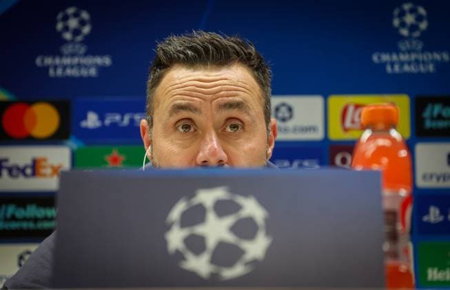 Marseille s head coach Roberto De Zerbi pictured during a press conference, PK, Pressekonferenz of French soccer team Olympique de Marseille in Anderlecht, Brussels, on Monday 08 December 2025. The team is preparing for tomorrow s match against Belgian Royale Union Saint-Gilloise, on the sixth day of the League phase of the UEFA Champions League tournament. VIRGINIExLEFOUR  x147455172x