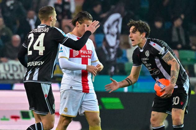 Udinese s Jakub Piotrowski celebrates after scoring a goal during Udinese Calcio vs Genoa CFC, Italian soccer Serie A match in Udine, Italy, December 08 2025  Copyright: xAlessioxMarini IPAxSportx xipa-agency.netx xx IPA_68924801 IPA_Agency_IPA68924801