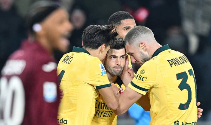 December 8, 2025, Turin, Italy: Milan s Christian Pulisic jubilates after scoring the gol (2-2) during the italian Serie A soccer match Torino FC vs AC Milan at the Olimpico Grande Torino Stadium in Turin, Italy, 8 December 2025 ANSA ALESSANDRO DI MARCO. Serie A: Torino FC - AC Milan  - ZUMAa110 20251208_zaf_a110_048 Copyright: xAlessandroxDixMarcox
