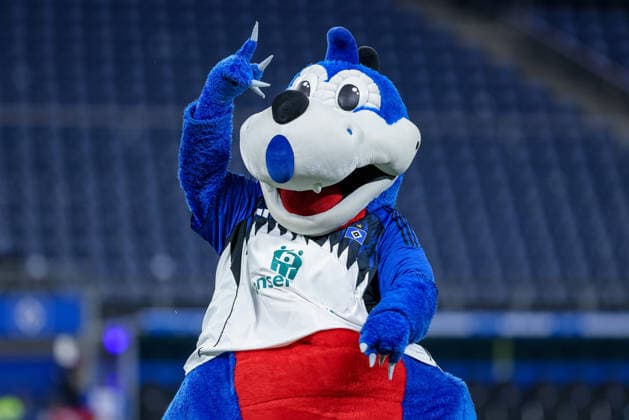 The HSV mascot Dino Hermann, mascot of Hamburger SV, portrait, close-up, single photo, single image, THE DFB REGULATIONS PROHIBIT ANY USE OF PHOTOGRAPHS AS IMAGE SEQUENCES AND OR QUASI VIDEO , 08 12 2025, Hamburg Germany , Football, Google Pixel Womens Bundesliga, Hamburger SV 1 FC Köln xobx