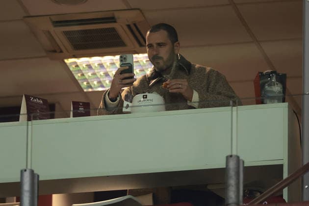 Turin, Italy, 8th December 2025. Leonardo Bonucci Italy national team, Nationalteam Technical collaborator eats as he looks on from an executive box prior to the Torino vs AC Milan Serie A match at Stadio Grande Torino, Turin. Picture credit should read: Jonathan Moscrop Sportimage EDITORIAL USE ONLY. No use with unauthorised audio, video, data, fixture lists, club league logos or live services. Online in-match use limited to 120 images, no video emulation. No use in betting, games or single club league player publications. SPI_128_JM_TORO_MILAN SPI-4323-0128