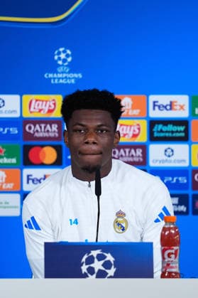 December 9, 2025, Valdebebas, Madrid, Spain: Aurelien Tchouameni of Real Madrid CF attends his press conference, PK, Pressekonferenz prior to their UEFA Champions League 2025 26 match against Manchester City at Ciudad Deportiva Real Madrid on December 09, 2025, in Valdebebas, Madrid, Spain. Valdebebas Spain - ZUMAa181 20251209_zaa_a181_004 Copyright: xDennisxAgyemanx