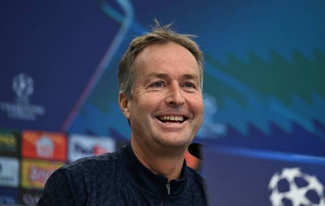 0912 2025, xophax, Football , UEFA Champions League , 2025 2026 , Bayer Leverkusen , Press conference before the match against Newcastle United Coach Kasper Hjulmand Bayer 04 Leverkusen Leverkusen