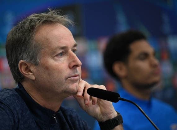 0912 2025, xophax, Football , UEFA Champions League , 2025 2026 , Bayer Leverkusen , Press conference before the match against Newcastle United Coach Kasper Hjulmand Bayer 04 Leverkusen Leverkusen