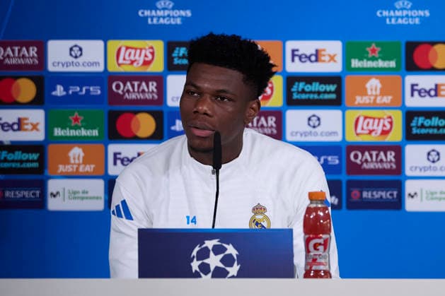 Real Madrid CF training session and press conference, PK, Pressekonferenz in Madrid, Spain - 09 Dec 2025 Aurelien Tchouameni of Real Madrid CF attends a press conference on the eve of the UEFA Champions League 2025 2026 at Ciudad Real Madrid. Madrid Spain Copyright: xFedericoxTitonex xSOPAxImagesx FTITONE_011