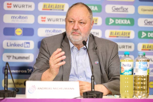 09 12 2025, Handball World Championship Women, quarter-finals, Germany Brazil, 27th IHF Women s Handball World Championship, Westfalenhalle Dortmund DHB President Andreas Michelmann at the press conference before the match North Rhine-Westphalia Germany