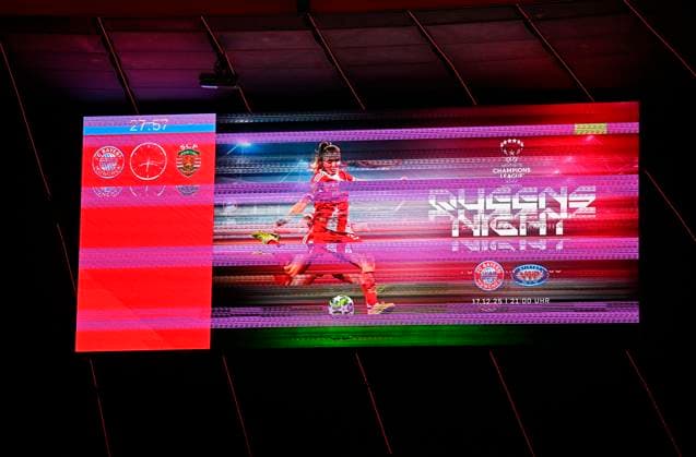 09 12 2025, Football UEFA Championsleague 2025 2026 Preliminary Round 6 Matchday, FC Bayern Munich Sporting Lisbon, at Allianz Arena Munich The scoreboard is broken before the match DFL and DFB regulations prohibit any use of photographs as image sequences and or quasi video