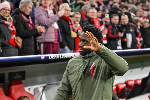 Alphonso Davies FC Bayern München gestures during the UEFA Champions League 2025 26 League Phase MD6 match between FC Bayern München and Sporting Clube de Portugal at Football Arena Munich on December 9, 2025 in Munich, Germany Photo by xxx DeFodi Images