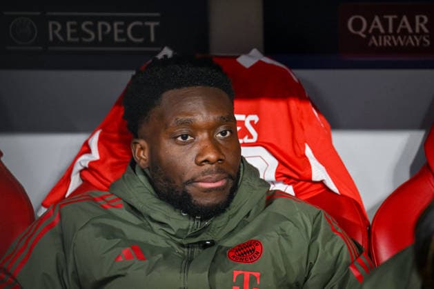 Alphonso Davies FC Bayern München sits on the bench during the UEFA Champions League 2025 26 League Phase MD6 match between FC Bayern München and Sporting Clube de Portugal at Football Arena Munich on December 9, 2025 in Munich, Germany Photo by xxx DeFodi Images