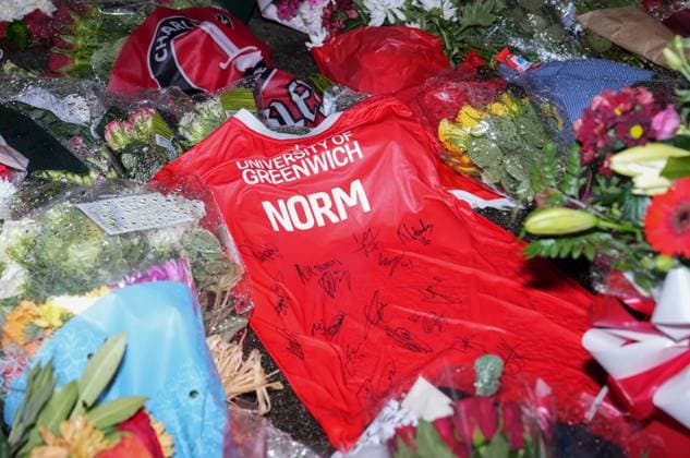 Memorial flowers for Charlton Athletic fan Norman Barker, known as Headphones Norm who died during the home match against Portsmouth causing the match to be abandoned. Charlton Athletic v Middlesbrough, Sky Bet Championship, Football, The Valley, London, UK - 09 Dec 2025London The Valley United Kingdom EDITORIAL USE ONLY No use with unauthorised audio, video, data, fixture lists, club league logos or live services. Online in-match use limited to 120 images, no video emulation. No use in betting, games or single club league player publications.  Copyright: xJedxLeicester Shutterstockx 16009821d