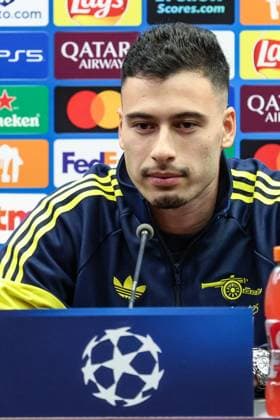 Arsenal s Gabriel Martinelli pictured during a press conference, PK, Pressekonferenz of English soccer team Arsenal F.C., on Tuesday 09 December 2025 in Brugge. The team is preparing for tomorrow s game against Belgian Club Brugge KV, on day six of the League phase of the UEFA Champions League tournament. BRUNOxFAHY  x147718886x