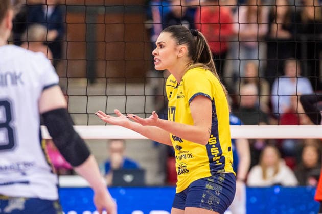 Vedrana Jaksetic SSC Palmberg Schwerin, 17 GER, Allianz MTV Stuttgart SSC Palmberg Schwerin, Volleyball Bundesliga, VBL, DVV Cup semi-finals, 2025 2026 season, 09 12 2025 GER, Allianz MTV Stuttgart SSC Palmberg Schwerin, Volleyball Bundesliga, VBL, DVV Cup semi-finals, 2025 2026 season, 09 12 2025 Stuttgart Copyright: xSandyxDinkelackerx EP_SDR