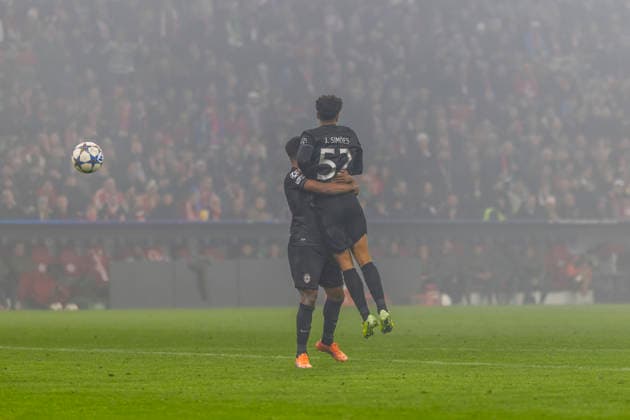 Dortmund, Germany 09 December 2025 Champions League 2025 2026 FC Bayern Munich vs Sporting Lisbon In the picture Joao Simoes Sporting CP cheers after Kimmich FCBs own goal to 0 1 with his Allianz Arena Bayern Copyright: xFotostandx xSchäferx