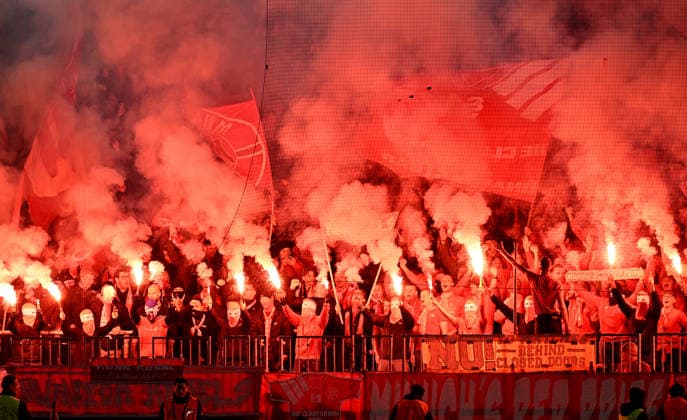 FOOTBALL CHAMPIONS LEAGUE SEASON 2025 2026 Preliminary Round 6 Matchday 09 12 2025 FC Bayern Muenchen Sporting Lisbon The FC Bayern Muenchen fans, Ultras in the Suedkurve end a firework display with pyro, the Allianz Arena is filled with fog and smoke, fireworks are burning