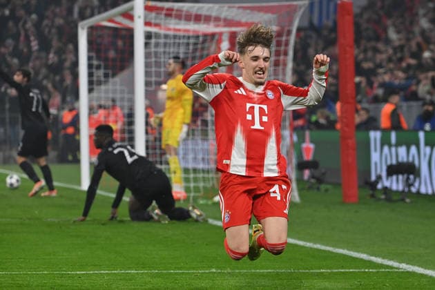 09 12 2025, xjrdrx, Football UEFA Champions League, FC Bayern Muenchen Sporting Lisbon v l Goal celebration after the goal to celebrate the goal celebrate 2 1 by Lennart Karl FC Bayern Muenchen DFL DFB REGULATIONS PROHIBIT ANY USE OF PHOTOGRAPHS as IMAGE SEQUENCES and or QUASI VIDEO Muenchen