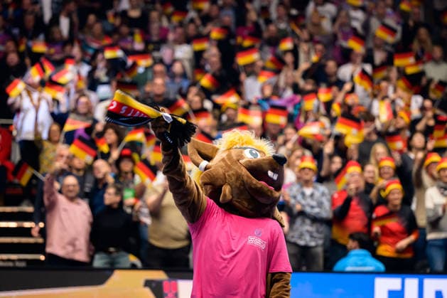 Handball, Womens World Cup, Quarterfinal Germany Brazil Mascot Hanni, Fan curve Fans Fanblock Dortmund Westfalenhalle Nordrhein Westfalen Germany
