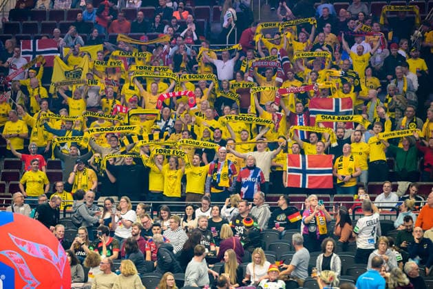Handball, Womens World Cup, quarter-final Germany Brazil Fan curve Fans Fan block Norwegian football fans Dortmund Westfalenhalle North Rhine-Westphalia Germany