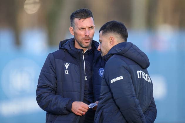 Christian Eichner Karlsruher SC, Head Coach in exchange with Sirus Motekallemi Karlsruher SC, Co Coach , Karlsruher SC Football, 2 Bundesliga, Training, 2025 2026, 09 12 2025, DFL REGULATIONS PROHIBIT ANY USE OF PHOTOGRAPHS AS IMAGE SEQUENCES AND OR QUASI VIDEO, Karlsruher SC Football, 2 Bundesliga, Training, 09 12 2025 Karlsruhe Copyright: xEibner-Pressefoto JanxPrihodax EP_JPA