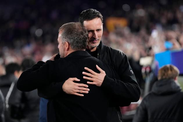 FC Barcelona, Barca v Eintracht Frankfurt - UEFA Champions League 2025 26 League Phase MD6 Dino Toppmoller head coach of Eintracht Frankfurt and Hansi Flick head coach of Barcelona during the UEFA Champions League 2025 26 League Phase MD6 match between FC Barcelona and Eintracht Frankfurt at Spotify Camp Nou on December 9, 2025 in Barcelona, Spain. Barcelona Spain  Copyright: xJosexBretonx originalFilename:bretonhernandez-fcbarcel251209_npv7W.jpg