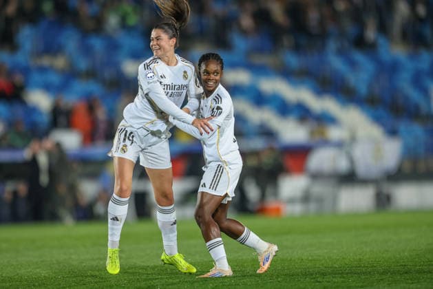 ESP, Madrid, Real Madrid vs VfL Wolfsburg, Womens Champions League, Football, UEFA, Season 2025 2026, Alfredo di Stefano, 5 Matchday in picture Maria MÃ ndez Real Madrid 14 , Goal, joy, jubilation and emotion Gol, alegria, jubilo y emocion Goal for 1 0 against Wolfsburg DFB DFL REGULATIONS PROHIBIT ANY USE OF PHOTOGRAPHS AS IMAGE SEQUENCES AND OR QUASI VIDEO, 09 12 2025 Copyright: HMBxMedia HendrikxHamelau