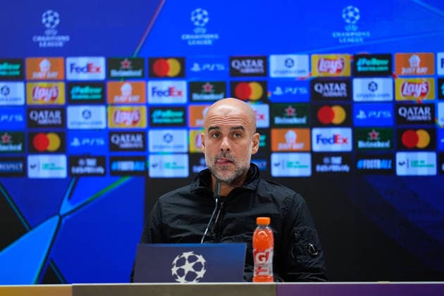 December 9, 2025, Madrid, Madrid, Spain: Pep Guardiola, head coach of Manchester City, attends his press conference, PK, Pressekonferenz ahead of their UEFA Champions League 2025 26 match against Real Madrid CF at Bernabeu stadium on December 09, 2025, in Madrid, Spain. Madrid Spain - ZUMAa181 20251209_zaa_a181_071 Copyright: xDennisxAgyemanx