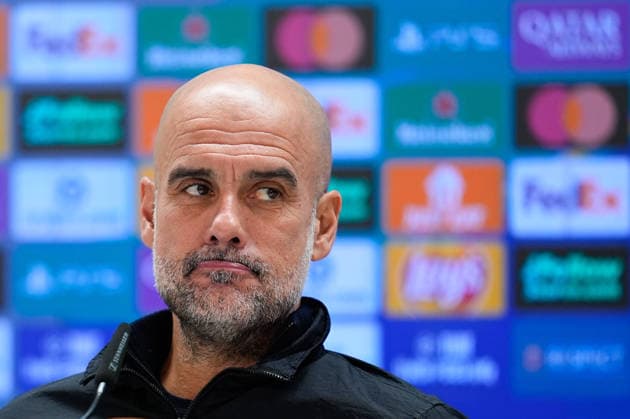 December 9, 2025, Madrid, Madrid, Spain: Pep Guardiola, head coach of Manchester City, attends his press conference, PK, Pressekonferenz ahead of their UEFA Champions League 2025 26 match against Real Madrid CF at Bernabeu stadium on December 09, 2025, in Madrid, Spain. Madrid Spain - ZUMAa181 20251209_zaa_a181_080 Copyright: xDennisxAgyemanx
