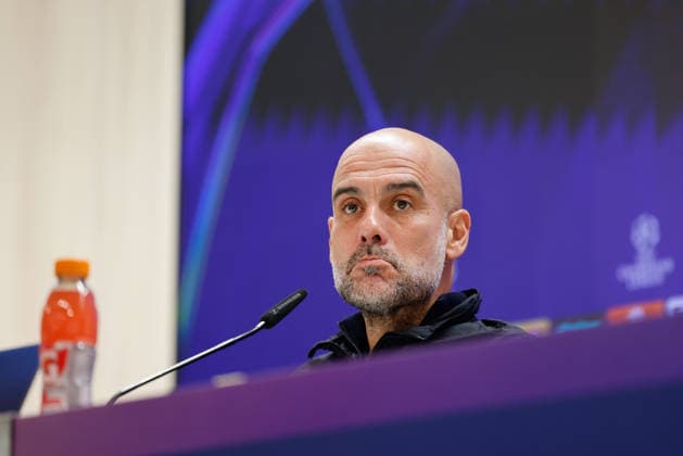 December 9, 2025, Madrid, Madrid, Spain: Pep Guardiola, head coach of Manchester City, attends his press conference, PK, Pressekonferenz ahead of their UEFA Champions League 2025 26 match against Real Madrid CF at Bernabeu stadium on December 09, 2025, in Madrid, Spain. Madrid Spain - ZUMAa181 20251209_zaa_a181_088 Copyright: xDennisxAgyemanx