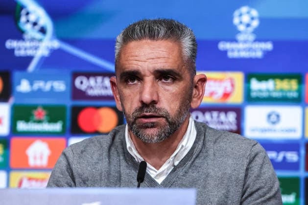 Sport, Football, UEFA Champions League Season 2025 2026 League Phase 6 Matchday FC Bayern Munich Sporting Clube de Portugal 09 12 2025, Allianz Arena Rui Borges Coach Sporting Lisbon Press Conference Munich Allianz Arena Bayern Germany