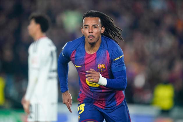 ESP: FC Barcelona, Barca v Eintracht Frankfurt. UEFA Champions League. Matchday 6. Jules Kounde of FC Barcelona celebrates the 1-1 during the UEFA Champions League match, between FC Barcelona and Eintracht Frankfurt, Spotify Camp Nou Stadium on December 9 2025 in Barcelona, Spain. kpng Copyright: xSergioxRuizx PS_2511209_BAR_EIN_056