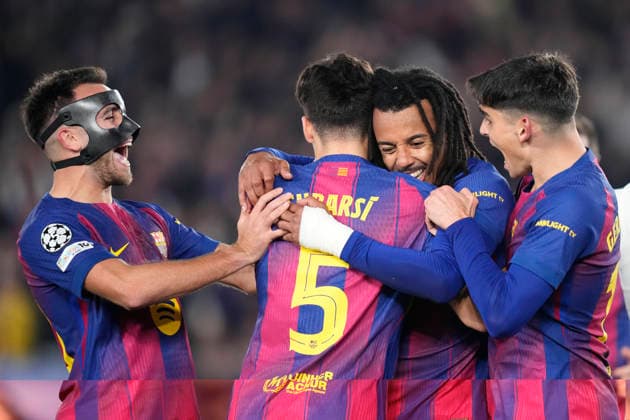 FC Barcelona, Barca v Eintracht Frankfurt - UEFA Champions League 2025 26 League Phase MD6 Jules Kounde centre-back of Barcelona and France celebrates after scoring his sides second goal during the UEFA Champions League 2025 26 League Phase MD6 match between FC Barcelona and Eintracht Frankfurt at Spotify Camp Nou on December 9, 2025 in Barcelona, Spain. Barcelona Spain  Copyright: xJosexBretonx originalFilename:bretonhernandez-fcbarcel251209_nps5i.jpg