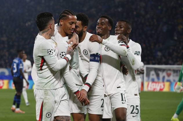 CALCIO - UEFA Champions League - Atalanta BC vs Chelsea FC Joao Pedro of Chelsea FC celebrates with team during Atalanta BC vs Chelsea FC, Chanpions League 2025-26 League phase, Matchday 6Â°, game at New Balance Arena in Bergamo (BG), Italy, on Dicember 09, 2025. Bergamo Italy  Copyright: xIPAxSport ABACAx