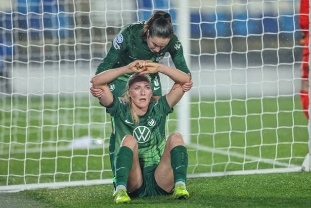 ESP, Madrid, Real Madrid vs VfL Wolfsburg, WomenÂs Champions League, Football, UEFA, Season 2025 2026, Alfredo di Stefano, 5 Matchday in Picture Pain at Camilla Küver VfL Wolfsburg 16 DFB DFL REGULATIONS PROHIBIT ANY USE OF PHOTOGRAPHS AS IMAGE SEQUENCES AND OR QUASI VIDEO, 09 12 2025 Copyright: HMBxMedia HendrikxHamelau