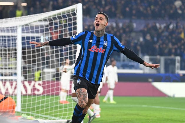 Gianluca Scamacca (Atalanta Bc) celebrating his goal during Atalanta BC vs Chelsea FC, UEFA Champions League football match in Bergamo, Italy, December 09 2025  Copyright: xGianlucaxRicci IPAxSportx xipa-agency.netx xx IPA_68963936 IPA_Agency_IPA68963936