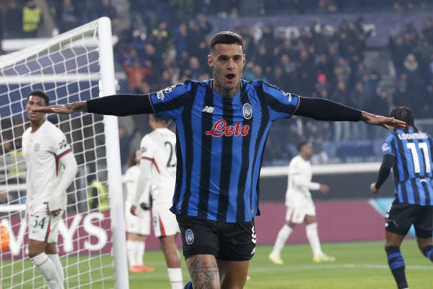 Gianluca Scamacca of Atalanta BC celebrates after scoring goal during Atalanta BC vs Chelsea FC, Chanpions League 2025-26 League phase, Matchday 6Â°, game at New Balance Arena in Bergamo (BG), Italy, on Dicember 09, 2025.  Copyright: xDavidexCasentini IPAxSportx xipa-agency.netx xx IPA_68964145 IPA_Agency_IPA68964145