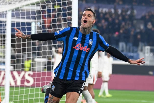 Gianluca Scamacca (Atalanta Bc) celebrating his goal during Atalanta BC vs Chelsea FC, UEFA Champions League football match in Bergamo, Italy, December 09 2025  Copyright: xGianlucaxRicci IPAxSportx xipa-agency.netx xx IPA_68964499 IPA_Agency_IPA68964499
