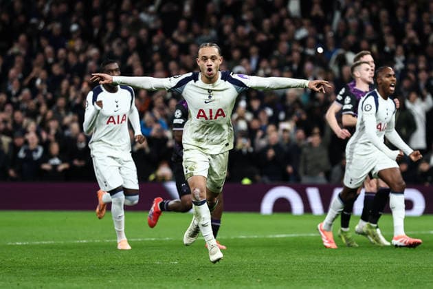 London, England, 9th December 2025. Xavi Simons of Tottenham celebrates his goal to make it 3-0 during the Tottenham Hotspur vs Slavia Prague UEFA Champions League match at the Tottenham Hotspur Stadium, London. Picture credit should read: David Klein Sportimage EDITORIAL USE ONLY. No use with unauthorised audio, video, data, fixture lists, club league logos or live services. Online in-match use limited to 120 images, no video emulation. No use in betting, games or single club league player publications. SPI_054_DK_TOT_SLA SPI-4359-0054