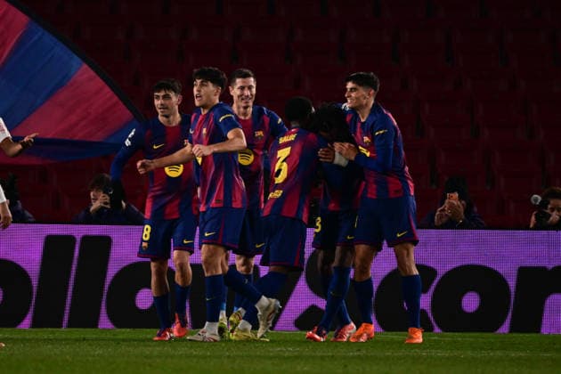 Goal celebration for 2 1 by Jules Kounde 23 FC Barcelona , FC Barcelona vs Eintracht Frankfurt, Champions League, Group stage, Matchday 6, 09 12 2025 Barcelona Catalonia Spain Copyright: xkolbert-press MarcxNiemeyerx